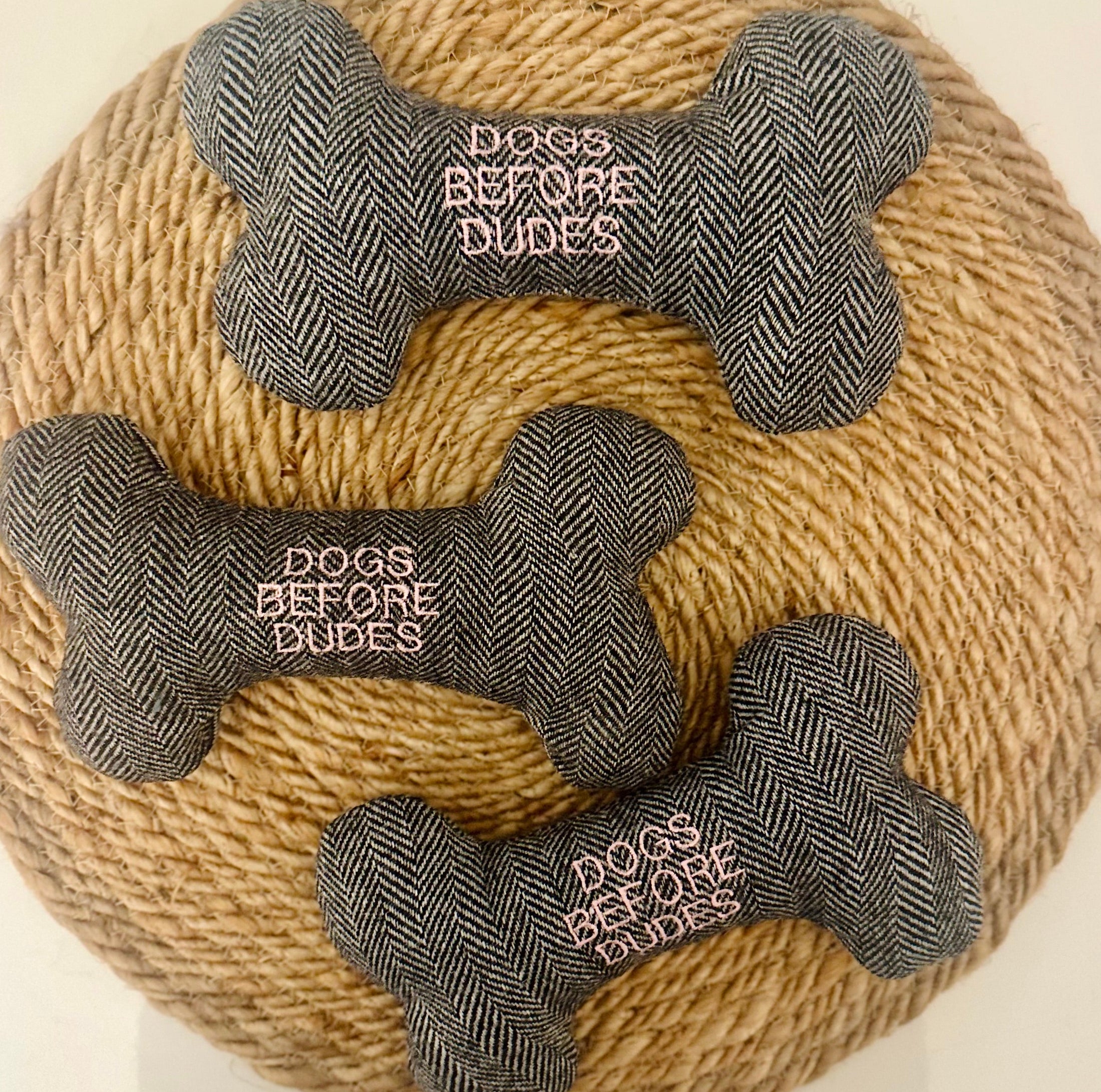 DOGS BEFORE DUDES | Embroidered Dog Bone Toy